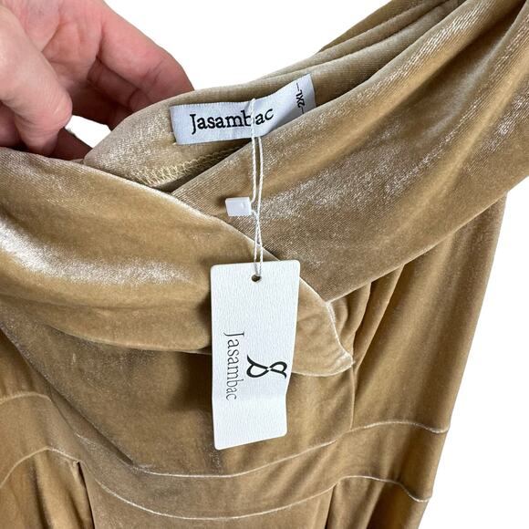 Jasambac NWT Beige Tan Sleeveless Hi Low Velvet Midi Stretch Dress Plus Size 2X - Picture 6 of 8